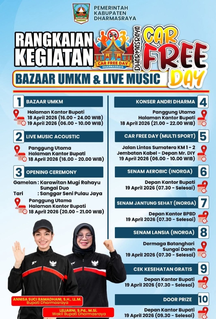 Bertabur Door Prize, Pemkab Dharmasraya Gelar Car Free Day, Bazar UMKM dan Live Musik di Pulau Punjung